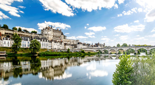 Amboise on Loire Valley in France panorama of the town with river and bridge